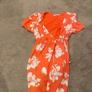 Floral coral Wrap Dress